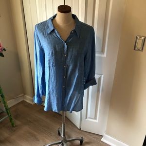 Lilly Pulitzer Linen Blue Botton Down Shirt XL